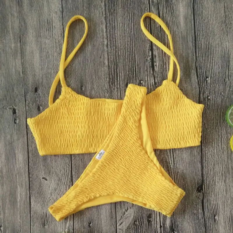 

Yellow Ruffles Crochet Sexy Bikini Set Women Push-Up Padded Bra Biquini Swimsuit Triangle Swimwear Bathing Suit Fashion Mujer