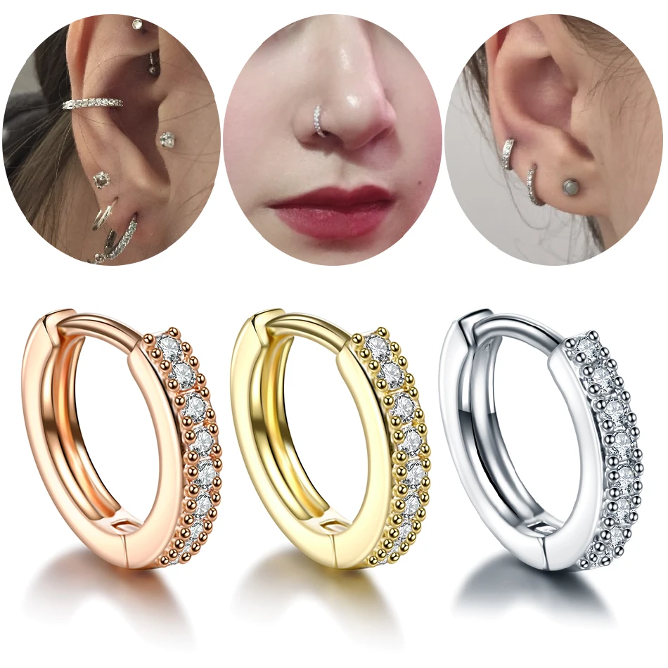 1PC 18G Nose Rings Pircing Septum Cz Hoop Ear Cartilage Piercing Earring Helix Tragus Daith Conch Rook Pirsing Nariz Jewelry