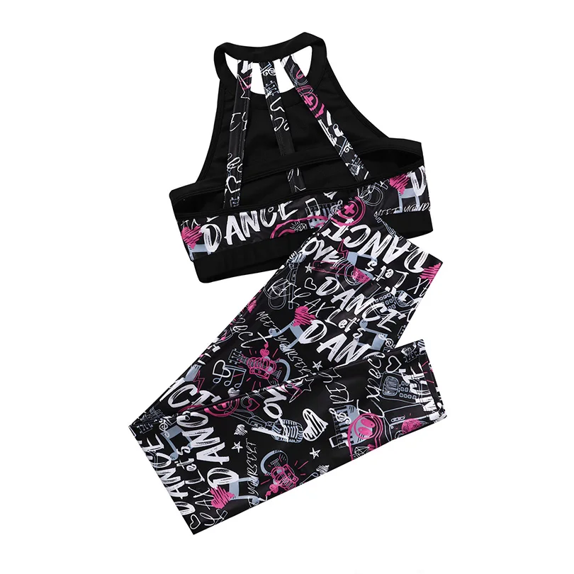 Fashion Kids Girls Fitness Sports Clothes Yoga sets Halter Neck Sleeveless Crop Top Pants Sets Tracksuits Running Gym Sportswear