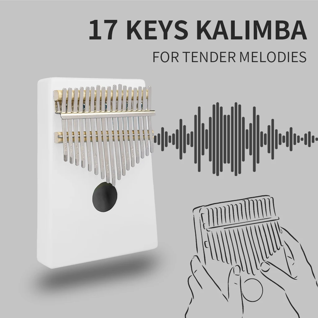 Portable 17-key Kalimba Thumb Piano Solid Wood Musical Gift For Students Beginners K06-White