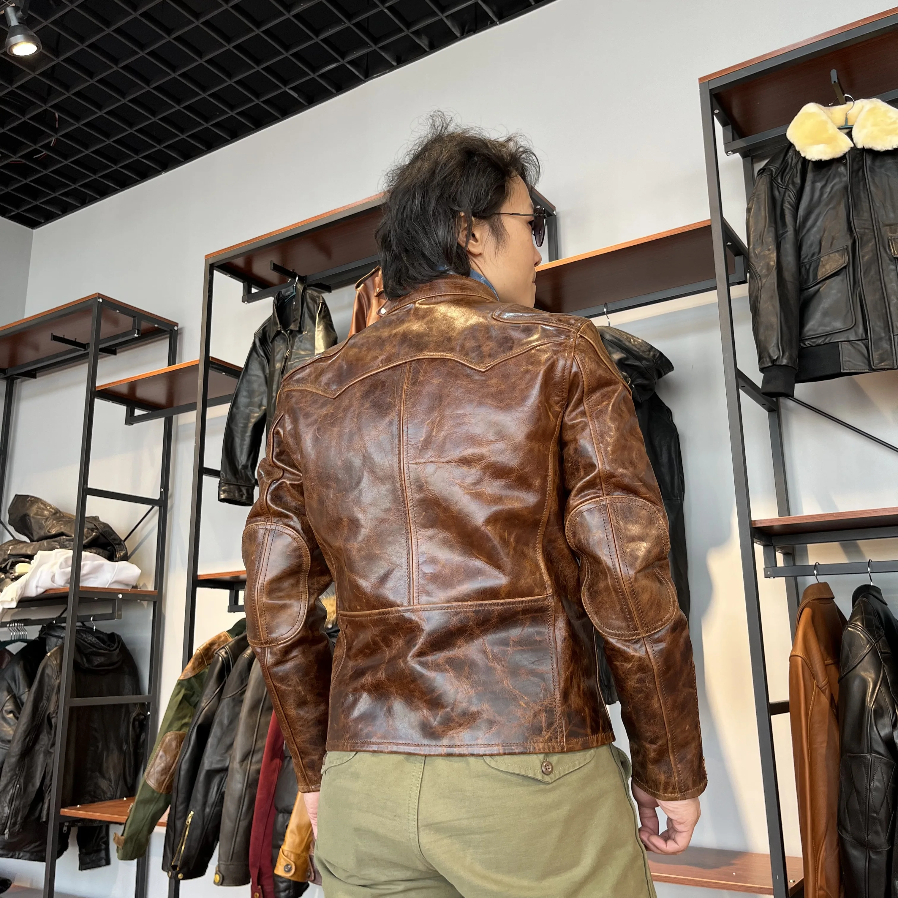 CDJ-16 Asian Size Super Top Quality Heavy Genuine Italian Cow Leather Slim Classic Cowhide Stylish Rider Jacket