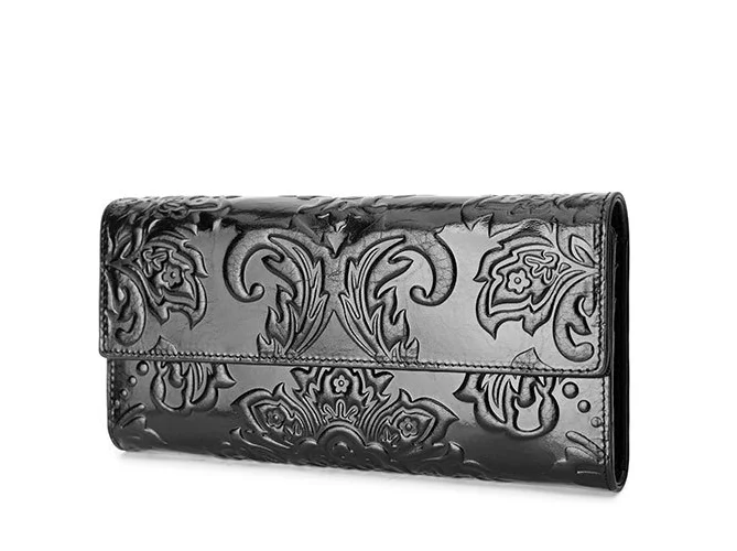 2020 new in genuine leather cow skin women long purse solid 3folder wallet high quality