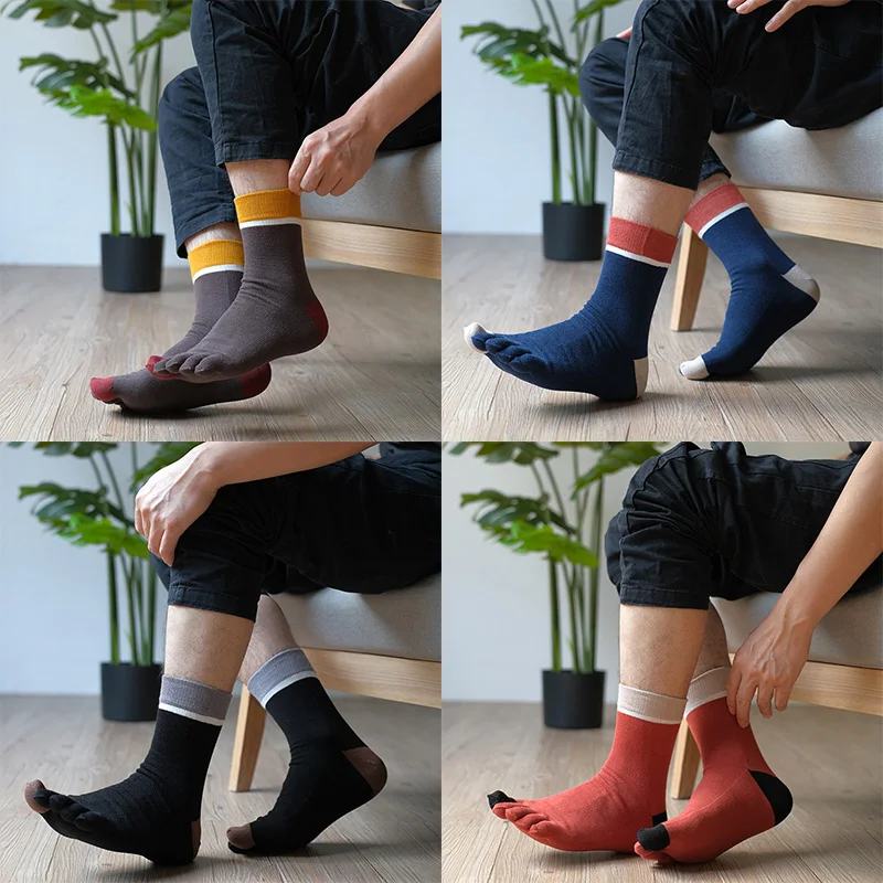 

Mid Tube Five Finger Socks Men Business Color Splicing Warm Cotton Five Toe Socks Colorful Funny Socks