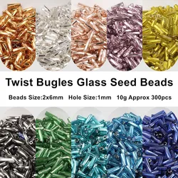 300Pcs Helical Seedbeads 11/0 Tube Bead 2x6mm Twist Bugles Glass Seed Beads For DIY Bracelet Jewelry Dress Making 25 Colors