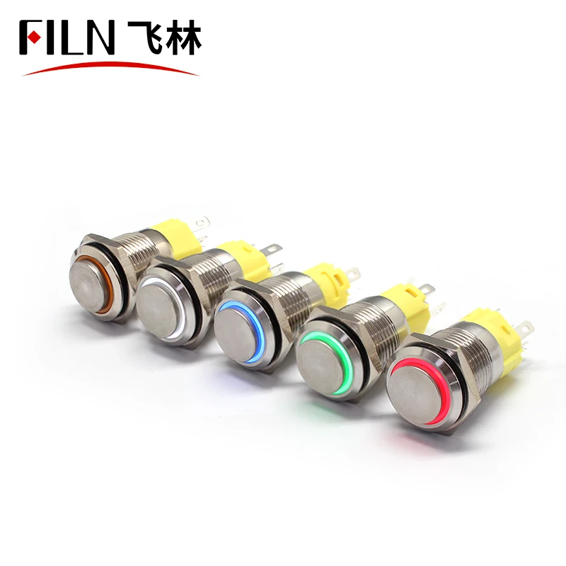 FILN 16mm High head Momentary latching ring led metal Push Button Switch 1NO1NC waterproof switch