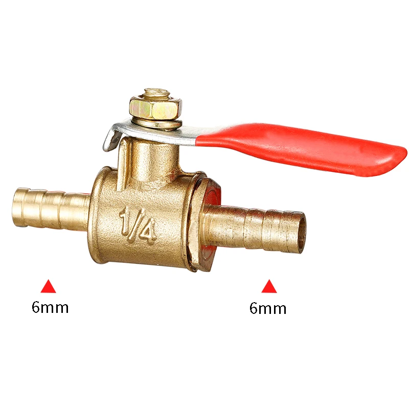 red handle Valve 6mm-12mm Hose Barb Inline Brass Water Oil Air Gas Fuel Line Shutoff Ball Valve Pipe Fittings