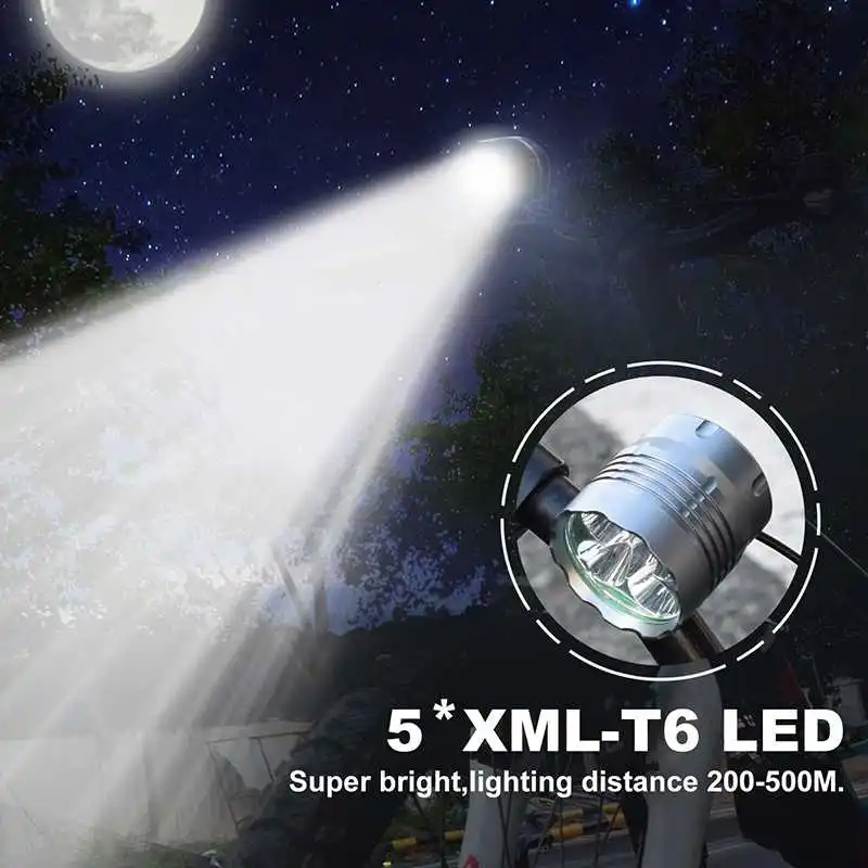 XM-L 5x T6 Bicycle Lights Headlight 7000 Lumen LED Bike Light Lamp Lantern Headlamp + 8.4V Charger + 18650 Battery Pack