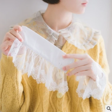 1pair Sweet Wild Fake Sleeves Autumn Winter Women Sweater Decorative Cuff Lace Wrist Sleeve