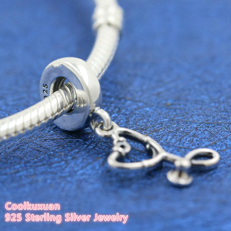 Stethoscope Heart Dangle Charm 100% 925 Sterling Silver beads Fits Original Pandora bracelets Jewelry Making