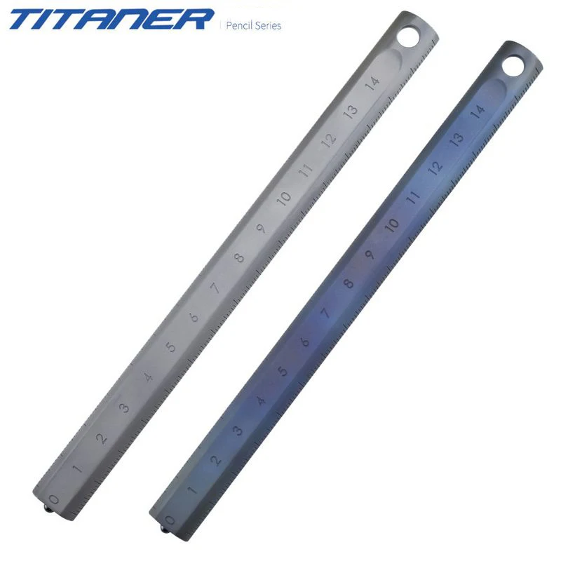 16cm Titanium Ruler EDC Scrub Roasted Blue Metal Measurement High Precision Outdoor Window Breaking Self-defense Multifunction