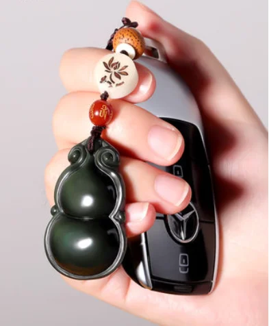 

Natural obsidian car key pendant gourd keychain lanyard