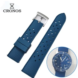 Cronos Watch Band 22mm 20mmTropical Rubber Strap Stainless Steel BronzeTongue Buckle Brushed