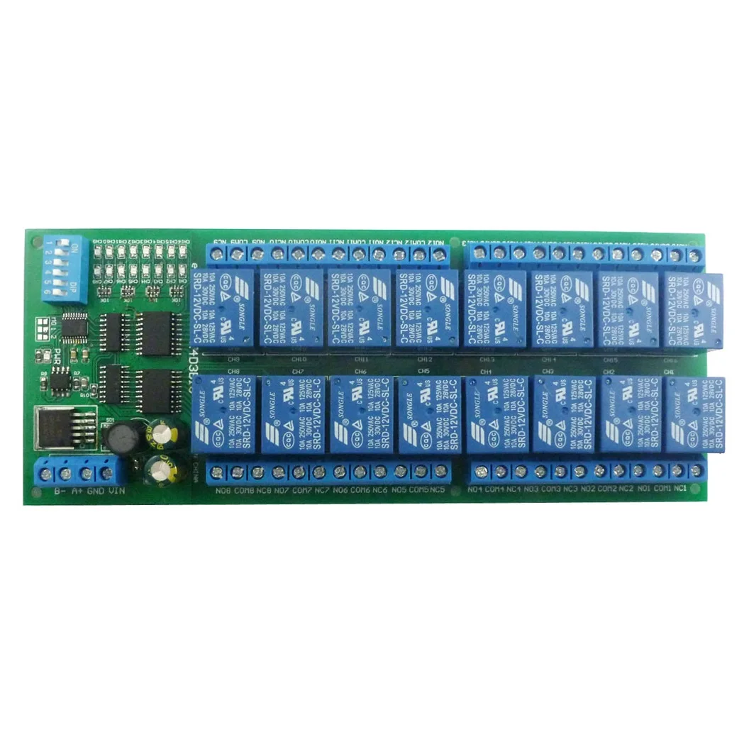 16-Channel 12V 10A DIN Rail Box PLC Expansion Board RS485 Modbus RTU Relay Module