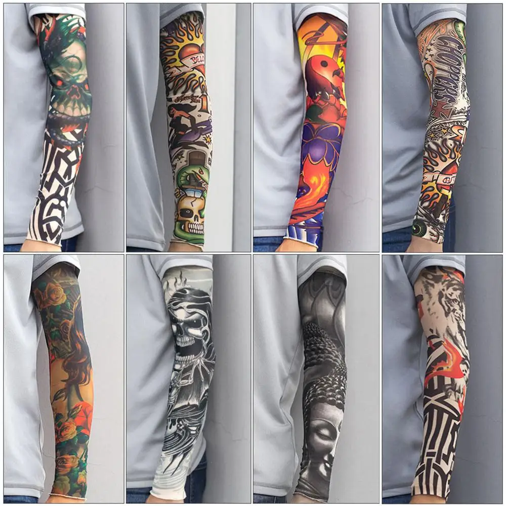 Unisex Tattoo Arm Sleeves Skull Arm Warmers Tattoos Men and Women Ice Cool Dragon Sleeves Summer Driving Sunscreen Arm Sleeves