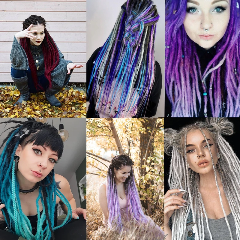 Full star dreadlocks preto ombre marrom preto roxo crochê briads cabelo sintético ladrilhos 5-30 fio cabeça sintética para mulheres