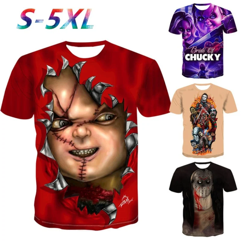 Horror Movie Chucky Printed T-shirt Bride Men and Women 3D Printed Short-sleeved T-shirt XS-5XL