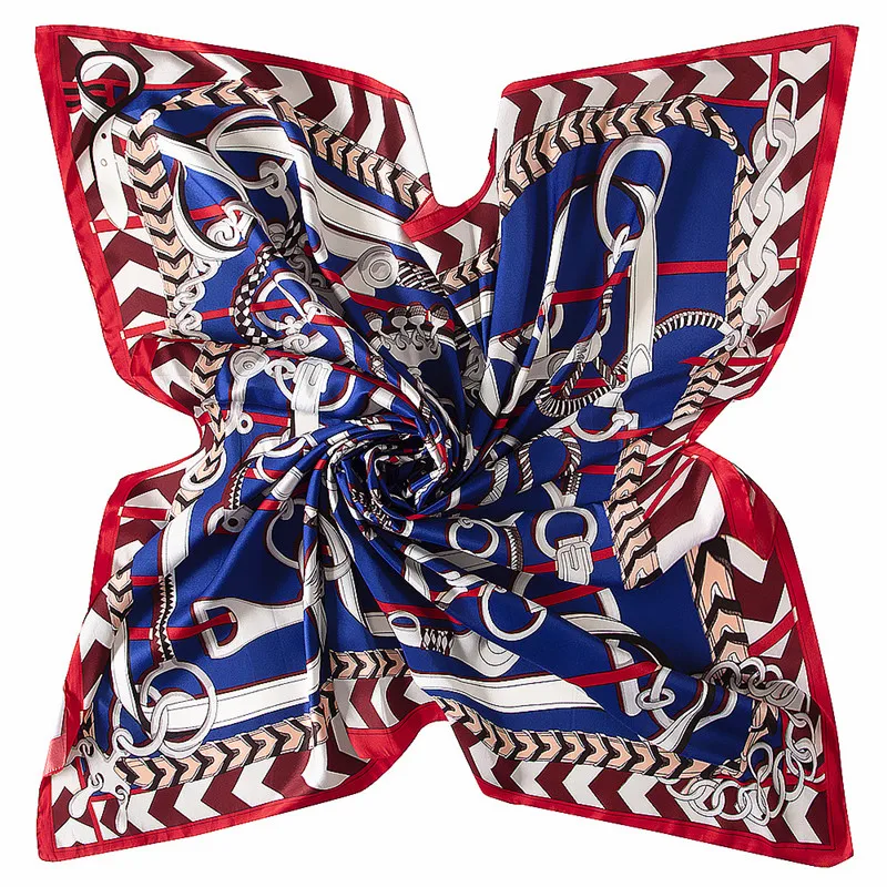 POBING 100% Twill Silk Scarf Women Saddle Melt Print Square Scarves Large Bandana Hijab Female Head Scarf Silk Foulards 130CM