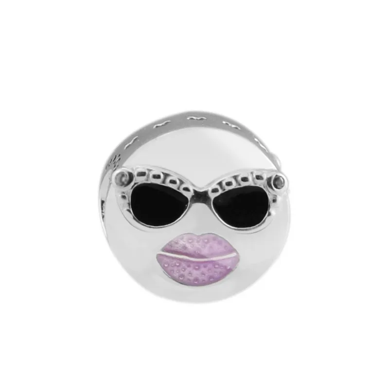 

Black Sunglasses & Purple Enamel Lipstick Clear CZ Stay Cool Summer Charm Beads for Silver 925 Original Charms Bracelets Jewelry