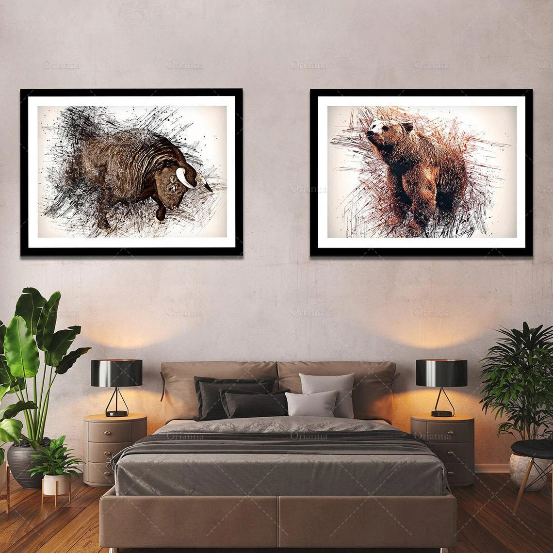 

Stock Market Wall Art – Home Office Decor - BEAR ARTWORK - Raging Bear Office Wall Art Bedroom Decoration Canvas Painting Decor