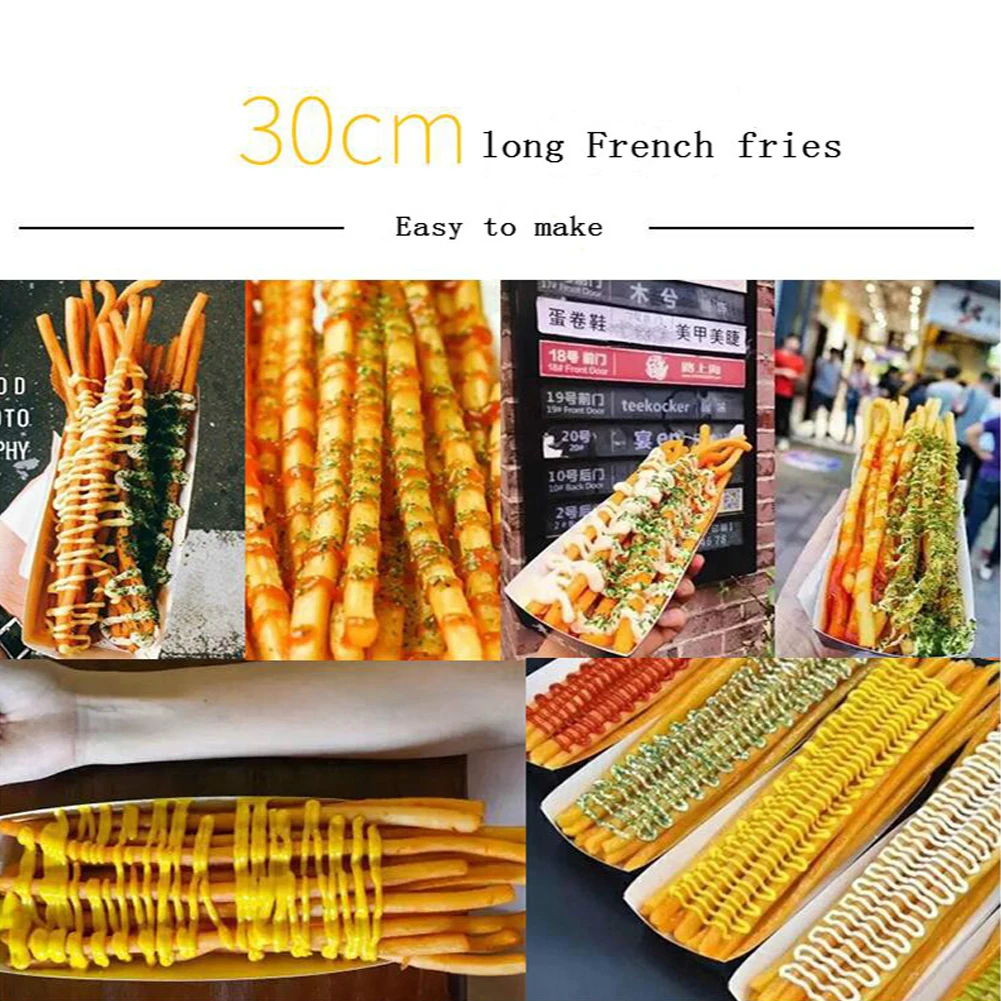 Manual Long French Fries Maker Machine Stainless Steel 30cm Potato Strips Machine Fried Chips Squeezer Extruder 12 Holes