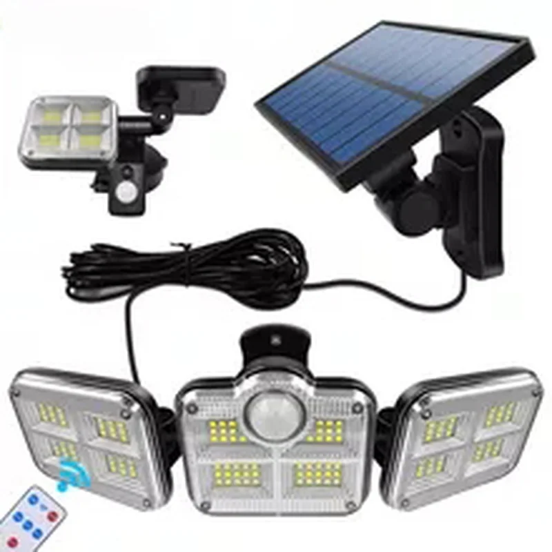 

108 122 138 171 LED Solar Lights Outdoor 3 Head Motion Sensor 270 Wide Angle Illumination Waterproof Remote Control Wall Lamp