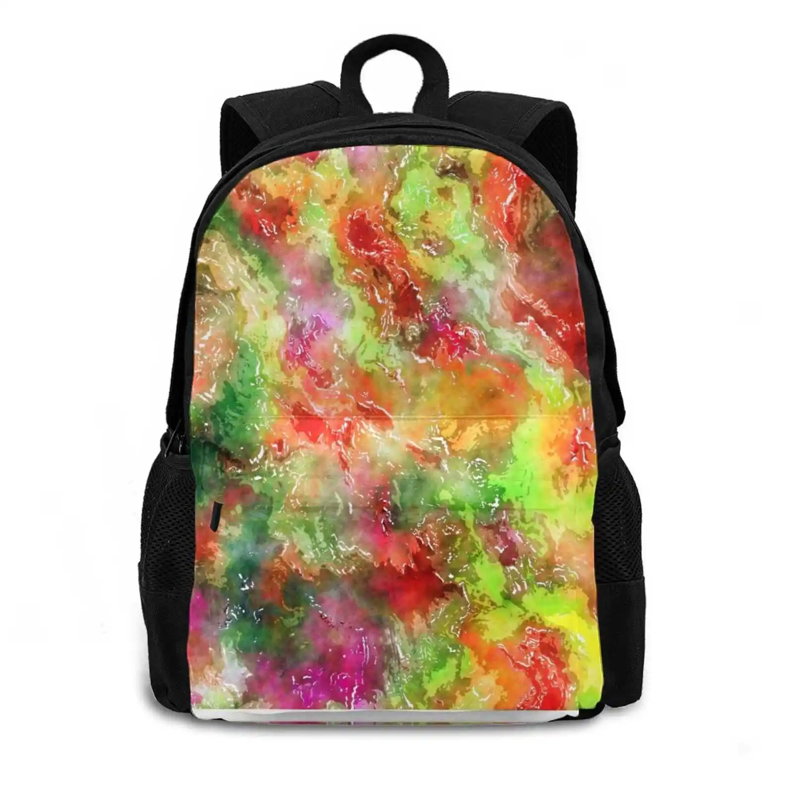 Funky Bright Watercolor Wet Paint Artwork Pattern Design Laptop Travel School Bags Wet Paint Brush Strokes Liquid Pour Liquid