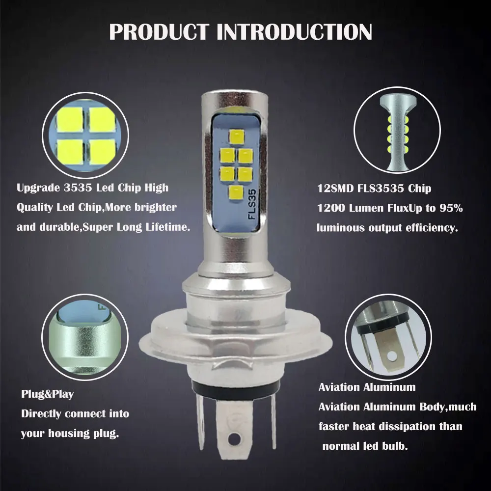 Motocicleta LED farol bulbo, moto scooter luz, farol, carro, DC 12V, 3535chips, 1400LM, HS1, H4, 1pc