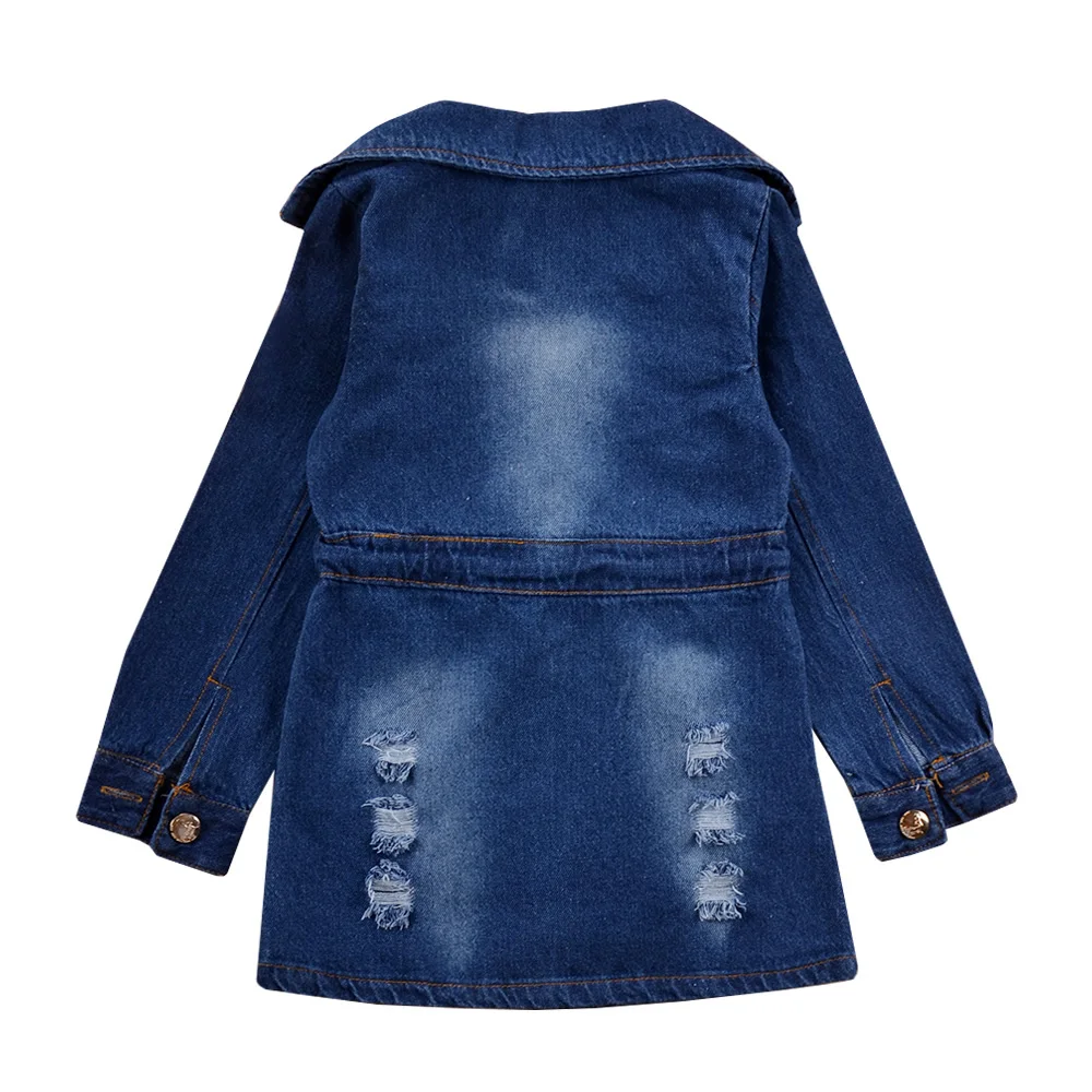 Fashion Girls V Neck Demin Jackets For Girl Jean Coats Children Outerwear Kids full long Jacket Coat Cowboy Windcoat Autumn 3-6T