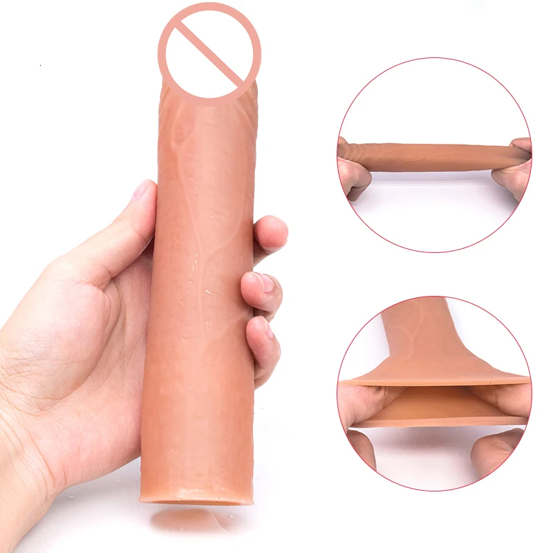 Reusable Thick Condom Silicone Penis Extender Dildo Enlargement Penis Sleeve Condom Delay Ejaculation Sex Toys For Men Gay Adult