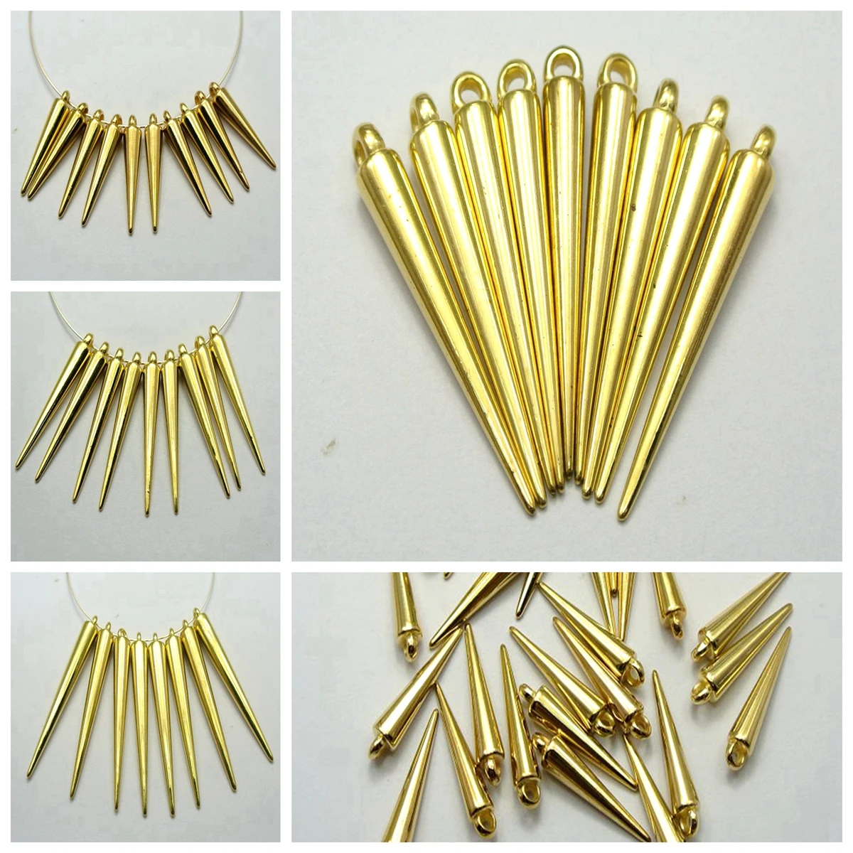 Craft DIY Silver-Golden Metallic Acrylic Spike Pendants For Basketball Wives Earrings