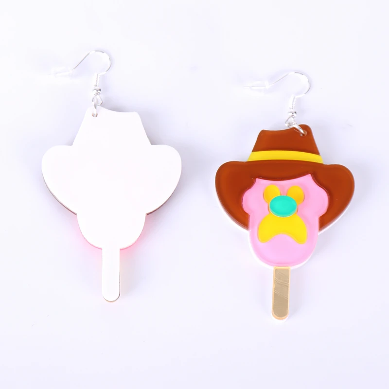 KUGUYS Cute Old Cowboy Ice Cream Drop Earrings for Women Acrylic Fashion Jewelry Novelty Accessories