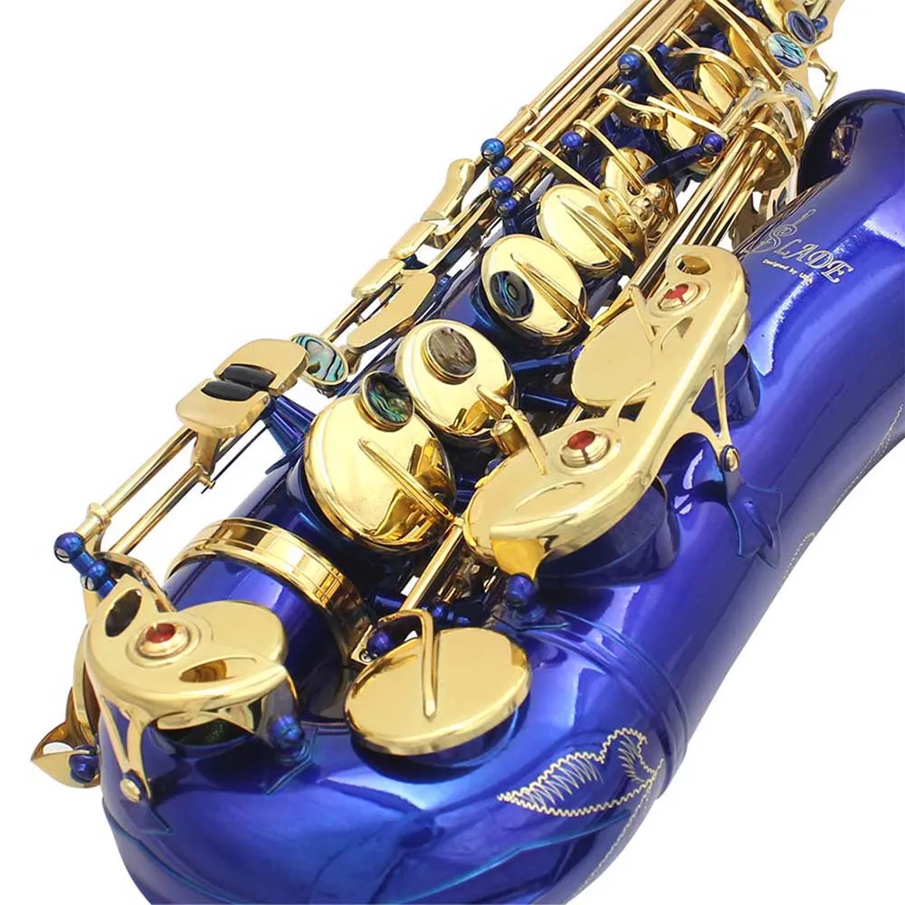 Alto Saxophone Eb E Flat Brass Lacquered Gold Blue Sax With Case Gloves Cleaning Cloth Woodwind Musical Instrument Accessories