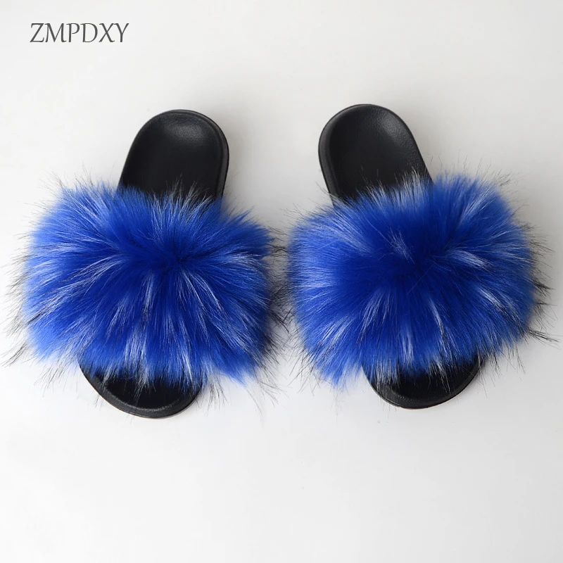 New Design EVA Fluffy Shoes Ladies Home Warm Slippers Faux Fox Fur Slide Plush Slipper Furry Fake Fur Sandals Women Shoes Vendor