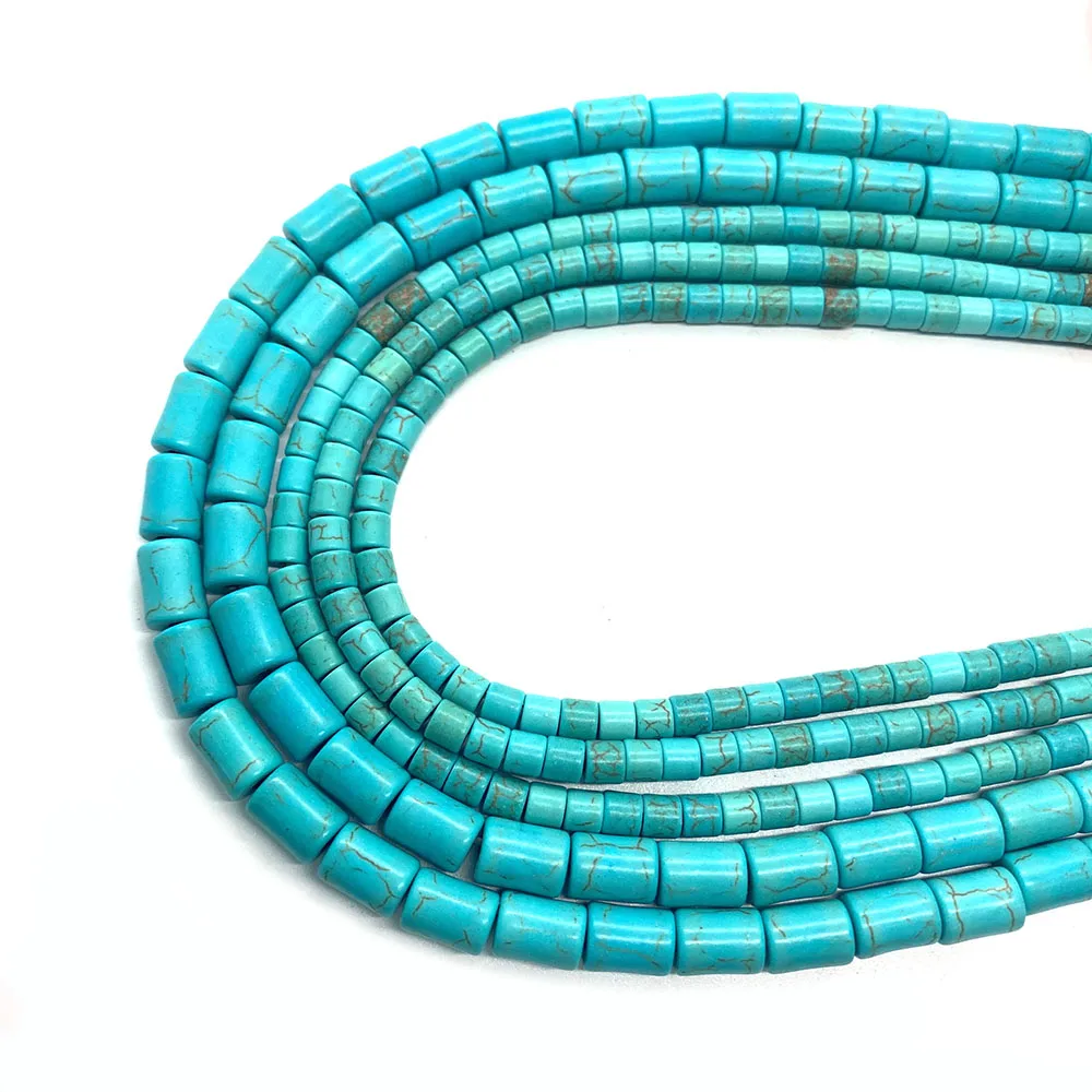 Cylindrical Blue Pine Stone Beads DIY Jewelry Making Fashion Necklaces Bracelet Jewelry Hundred Pieces Wholesale