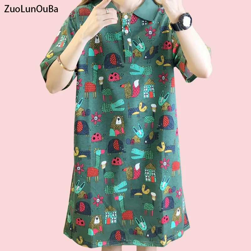 

ZuoLunOuBa 2021 Summer Fashion New Arrival Women T Shirt Small Broken Flower Animal Kingdom Tees Loose Long M-2XL Tops Female