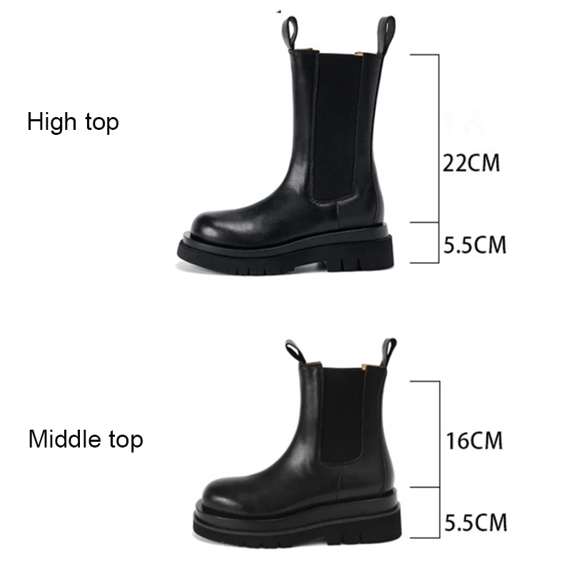 Black boots for women Chelsea boots ladies platform shoes mid-calf boots leather shoes size 35-40