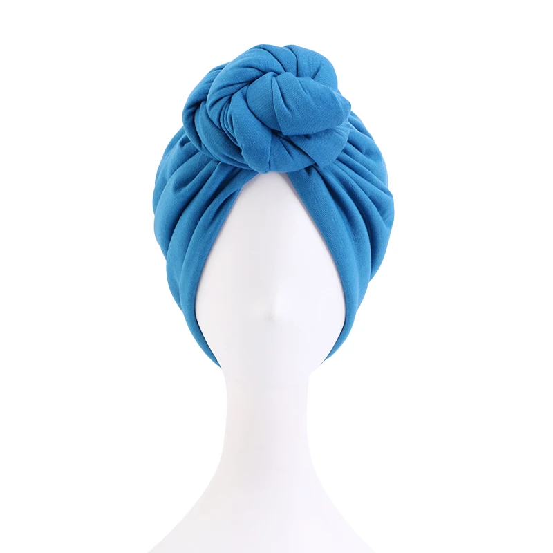 New Fashion Knotted Turban With Elastic Solid Color Lovely Doughnut Hat For Women Headscarf Outside Hair Accessories