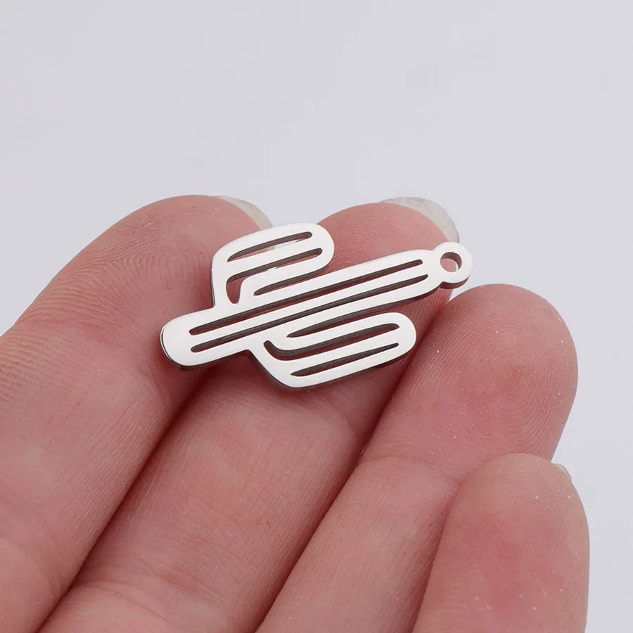 Aiovlo 5pcs Stainless Steel Hollow Cute Cactus Charms Pendant DIY Necklace Charm Jewelry Making Findings Accessories Supplies image 4