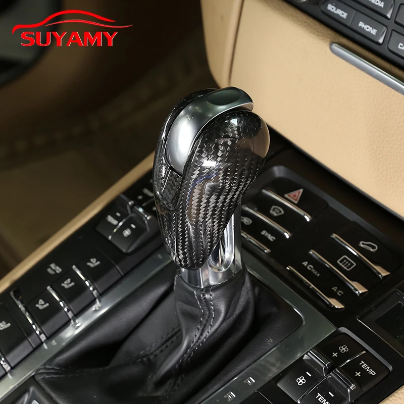 Real Carbon Fiber Car Shift Knob Protection Cover Trim Stickers Fit For Porsche Panamera Macan 911 718 Boxster Cayman 2008-2020