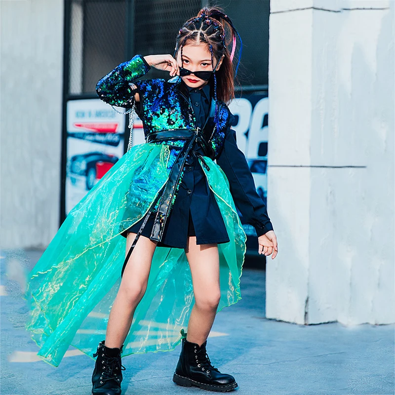 

Kids Hip Hop Clothing Fashion High-End Suit Dance Costume Performance Stage Rave Outfits Girls Jazz Catwalk Tide Wear DT3126