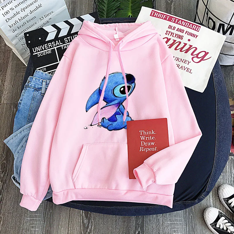 Disney Sweatshirt Couple Shirt All-match Personality Stitch Pattern Hoodie Top  Long Sleeve  Kawaii Clothes  Hoodies Women