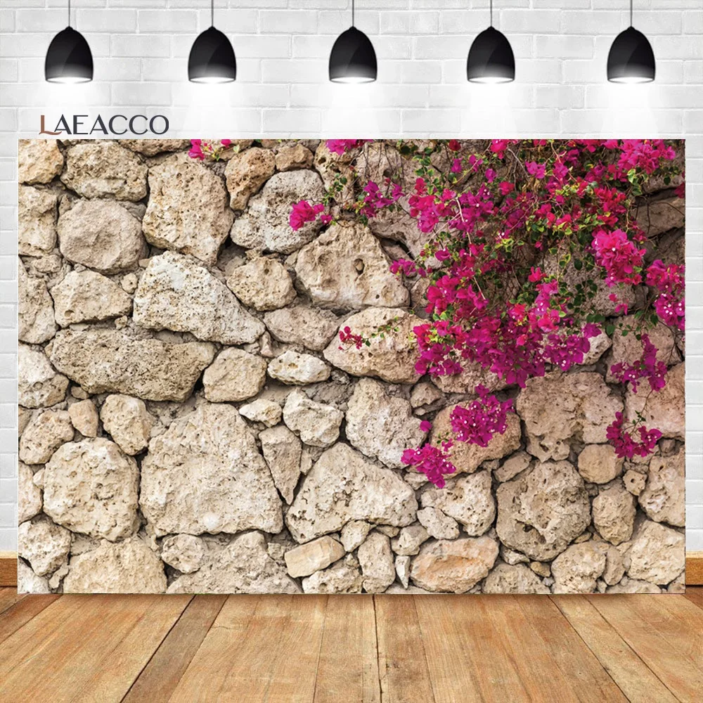 Laeacco Brick Wall Flowers Grass Grunge Portrait Baby Birthday Photo Backdrop Photography Backgrounds Wedding Photocall Studio