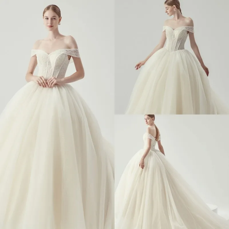 2020 Della Boemia Abiti Da Sposa Off Spalla Del Merletto Appliques Abiti Da Sposa In Pizzo-up Indietro Sweep Train A-Line Abito Da Sposa