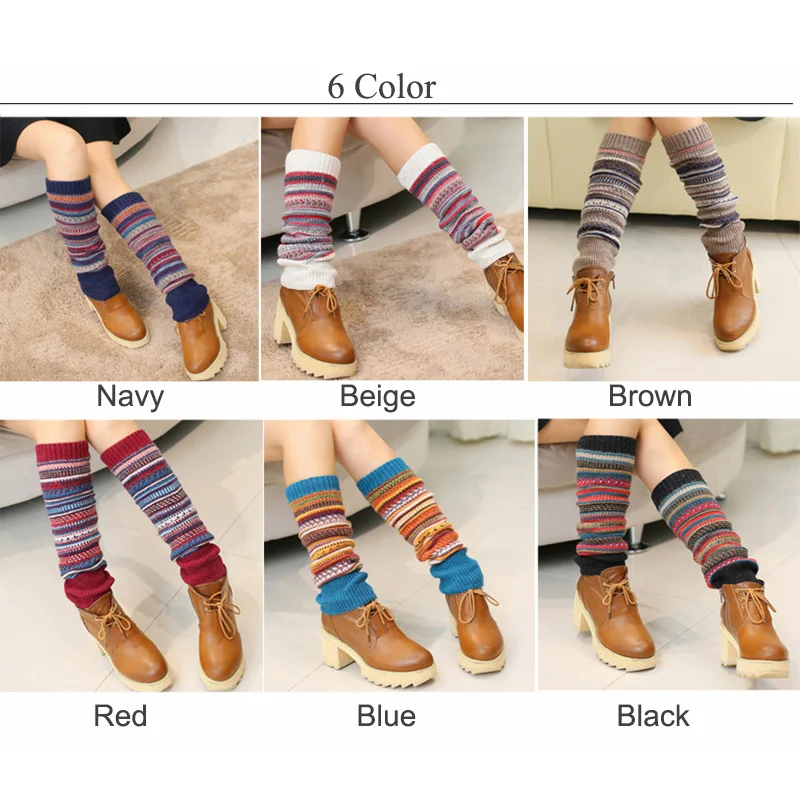 New Warm Winter Thermal Cashmere Stockings Women Knee Socks Wool Colorful Women's Knitted Thicken Legging for Girl