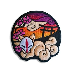 Shrine of Inari Kitsune Fox Embroidery Patches for Clothes Jacket Jeans Appliques Anime Clothing Badges Iron on Patch