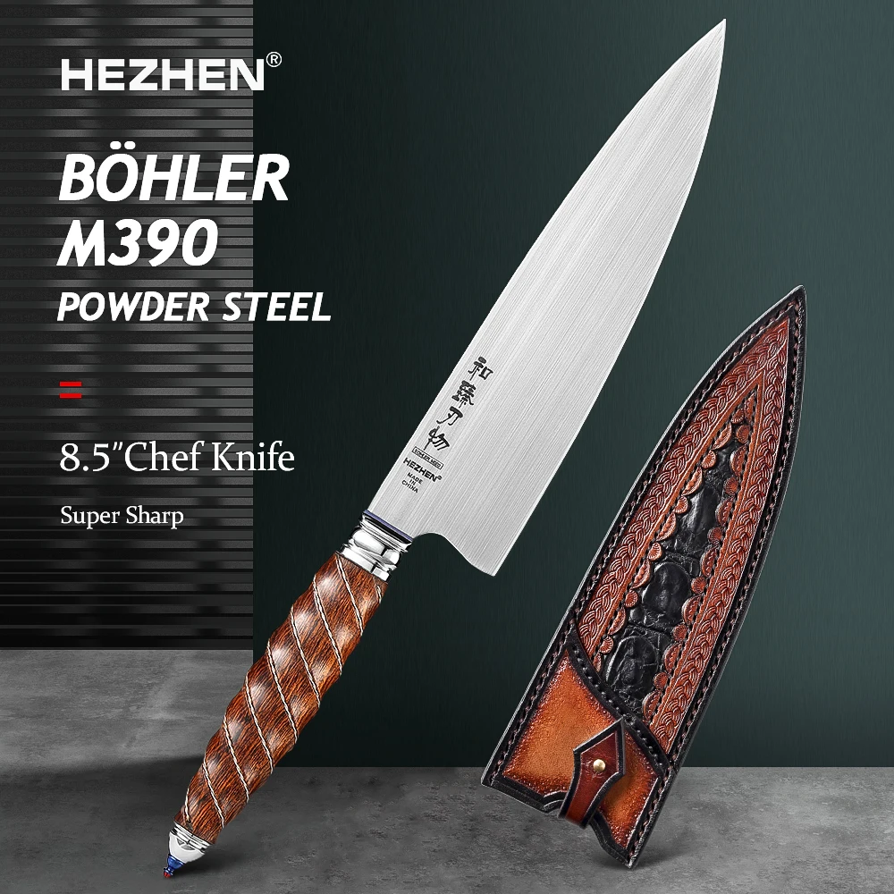 

HEZHEN 8.5 Inches Chef Knife BÖHLER M390 Powder Steel High Quality North America Desert Ironwood Handle Kitchen Knife