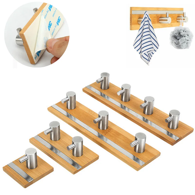 Bamboo Wall Hook Stainless Steel Hook Hanger For Towel Holder Clothes Hanger Key Holder Door Wall Hanger Hook Kitchen Bathroom