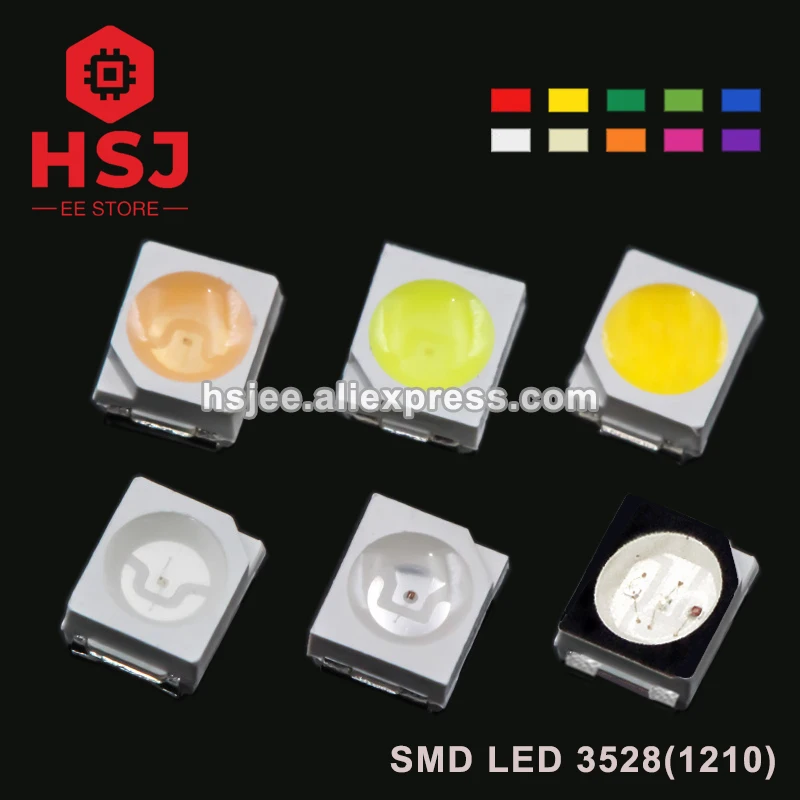 50pcs 3528 / 1210 SMD LED  Red Green Blue Yellow Orange Warm White Pink Purple RGB Light Emitting Diode Lamp Chip Light Beads