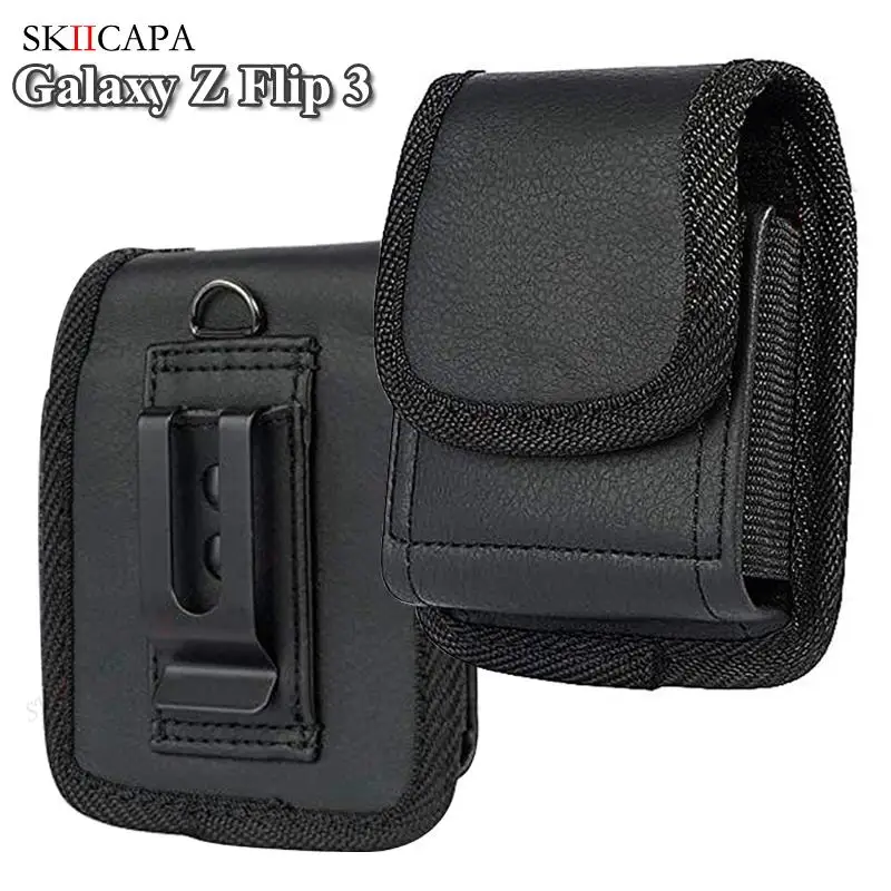 Leather Phone Pouch For Samsung Z Flip 5 Belt Clip Holster Oxford Cloth Phone Case For Galaxy Z Flip 4 3 5G SM-F711B Waist Bag