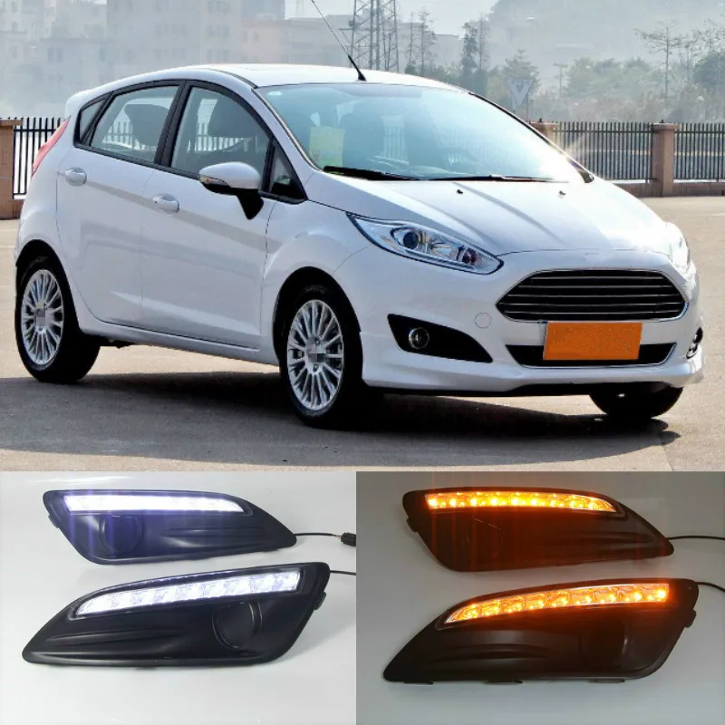 

1Pair for Ford Fiesta 2013 2014 2015 2016 LED Daytime Running Light LED DRL Fog lamp cover Yellow Turning signal Lights